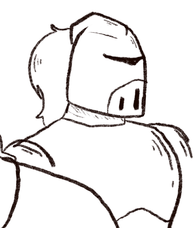 digital black and white doodle of a knight